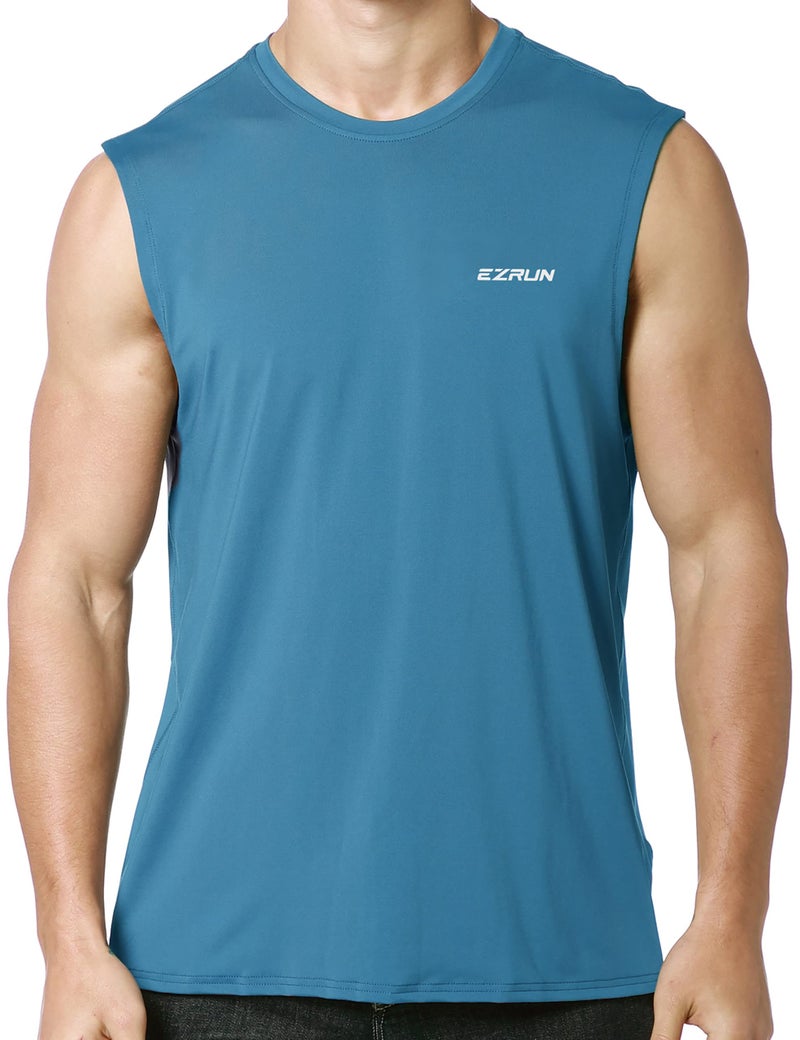 EZRUN Men's Sleeveless Shirt Quick Dry UPF 50+ Swim Beach Shirts Gym Workout Muscle Athletic Summer Tank Top Big and Tall Bright Blue - Image 2